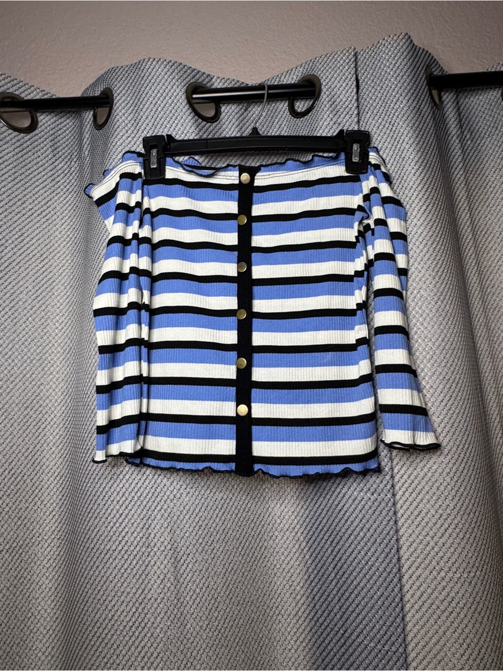Blue, White & Black Striped Off-the-Shoulder Top